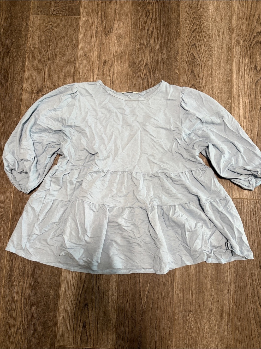 Très Bien Light Blue Tiered Peplum Top